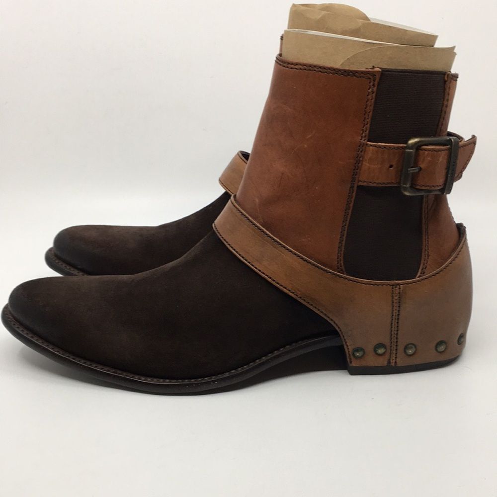 Marco Delli Tyler Ankle Boots mahogany suede and British tan leather Sz EU 42 M9 - Picture 7 of 16